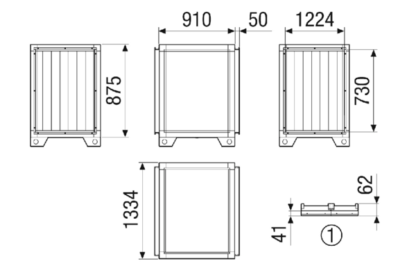 SD-MV4555-V-SL1 IM0023074.PNG Schalldämpfermodul Schalldämpferkulissen nach dem Absorberprinzip, aus abriebfesten und nicht brennbaren Mineralfaserplatten, umlaufend in einem stabilen Blechgehäuse eingefasst, die Oberfläche zusätzlich abgekantet. Nichtbrennbar nach DIN 4102, Klasse A