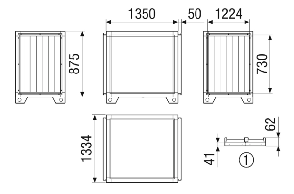 SD-MV4555-V-SL2 IM0023075.PNG Schalldämpfermodul Schalldämpferkulissen nach dem Absorberprinzip, aus abriebfesten und nicht brennbaren Mineralfaserplatten, umlaufend in einem stabilen Blechgehäuse eingefasst, die Oberfläche zusätzlich abgekantet. Nichtbrennbar nach DIN 4102, Klasse A