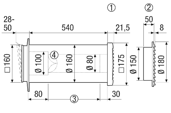 ALD 160 ZLV 80 dBPlus A-Set IM0023153.PNG Ausbau-Set (A-Set) ergänzt die vormontierte Rohbauhülse RH 160 und besteht aus der raumseitigen Innenblende im diskreten Design mit Standardfilter und dem Schalldämmrohr