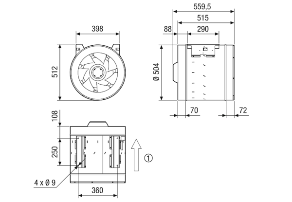 EDR 50-2 IM0023307.PNG Diagonal-Ventilator für Rohreinbau, DN 500