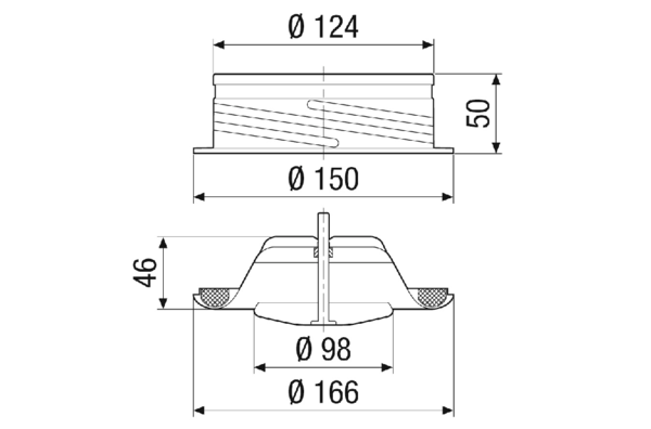 TFA 12 IM0023333.PNG Tellerventil für Abluft, Stahlblech, weiß, DN 125, für Wohnungslüftung max. 60 m³/h, inklusive Einbaurahmen