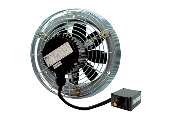DZS 30/4 B Ex e IM0008702.PNG Axiální nástěnný ventilátor s kruhovou základnou, DN300, třífázový, nevýbušné provedení, médium: plyn