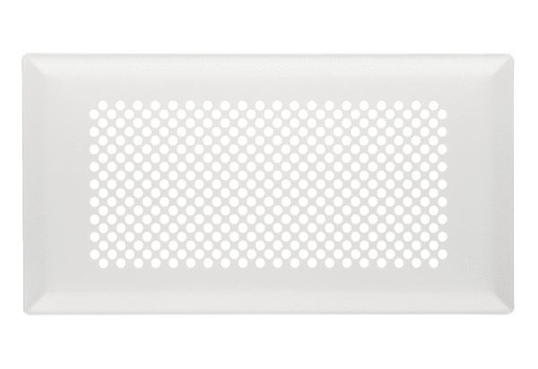 FFS-FGBW IM0014768.PNG Hard-wearing standard floor grille, suitable for the FFS-BA floor outlet. The floor grille made of white lacquered stainless steel has a modern design with a circular pattern of holes. It is held in place with clamps that are positioned tight under the floor grille. Width x height x depth: approx. 340 x 180 x 3 mm, scope of delivery: 1 floor grille, 1 sealing strip