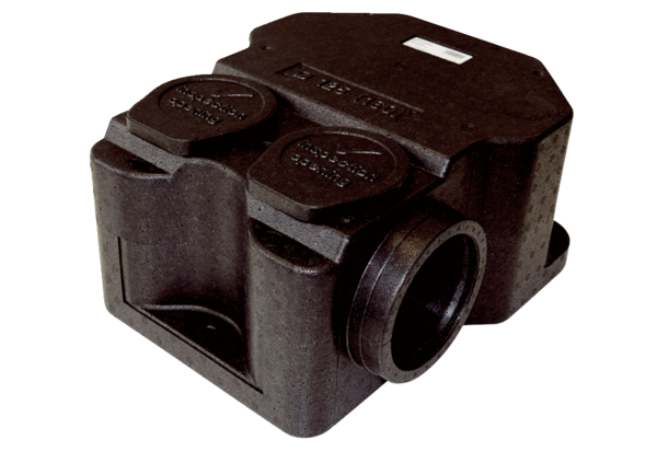 SB 12/16 IM0016676.PNG Schalldämpfer-Box aus schalldämmendem Kunststoff, mit zwei Revisionsöffnungen, Zuleitung DN 125 (mit Steckverbinder SVR) oder DN 160 mit Wickelfalzrohr