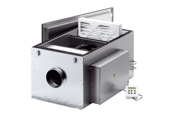 ECR 12 EC IM0018067.PNG Compact supply air device with integrated electrical air heater, EC motor, filter and controller, DN 125