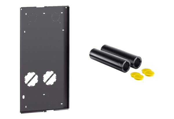 WS 75 RSAP IM0019228.PNG Комплект для монтажа в стену без отделки, для настенного монтажа, включает в себя монтажный ящик (ширина x высота x глубина: 538 x 1070 x 25 мм) со встроенным шаблоном для сверления отверстий (колонковых скважин), двумя стенными втулками с теплоизоляцией и желобами для отвода конденсата (диаметр: 125 мм, длина: 500 мм) для вентиляционного прибора с рекуперацией тепла WS 75 Powerbox H (0095.0646)