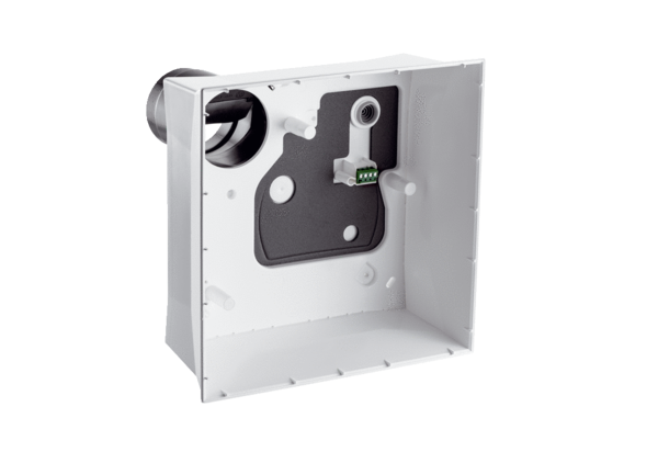 ER GH AP IM0019656.PNG ER GH AP surface-mounted housing with plastic socket and backflow preventer to accommodate the ER EC fan insert in combination with the covers of the ER-A... series